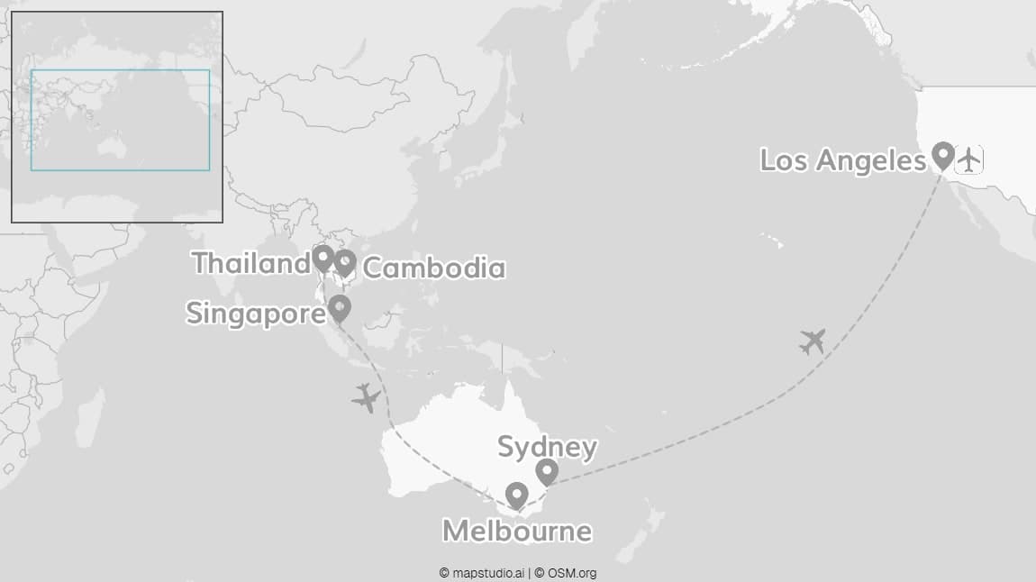 Around the world: Five countries, three continents, one trip